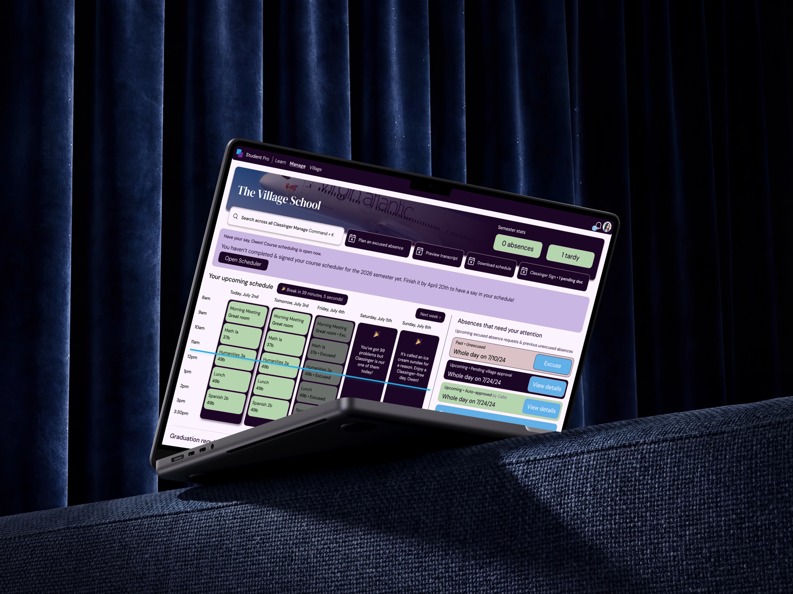Manage, shown on a laptop